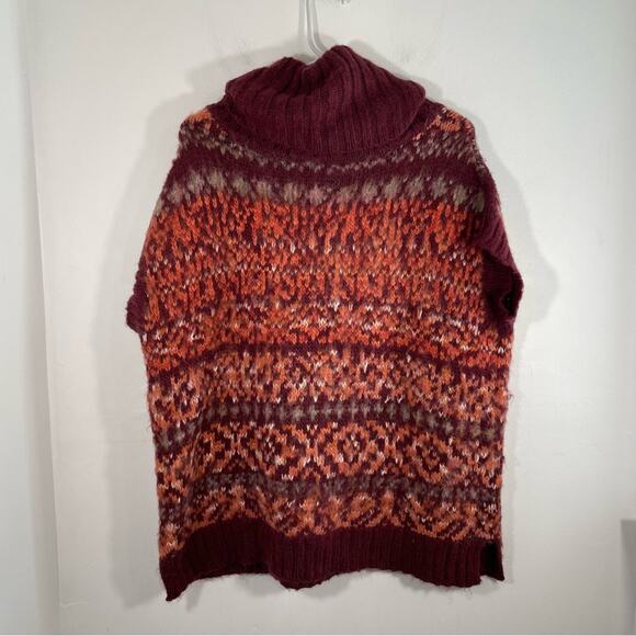 Free People Snow Bunny Maroon Orange Wool Alpaca Fair Isle Sweater Small - Picture 11 of 13